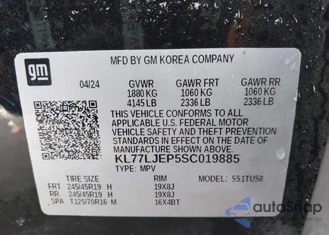 2025 Chevrolet Trax Fwd 2Rs from USA, damaged, VIN KL77LJEP5SC019885